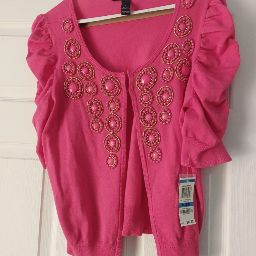 INC crop beaded sweater, pink XL